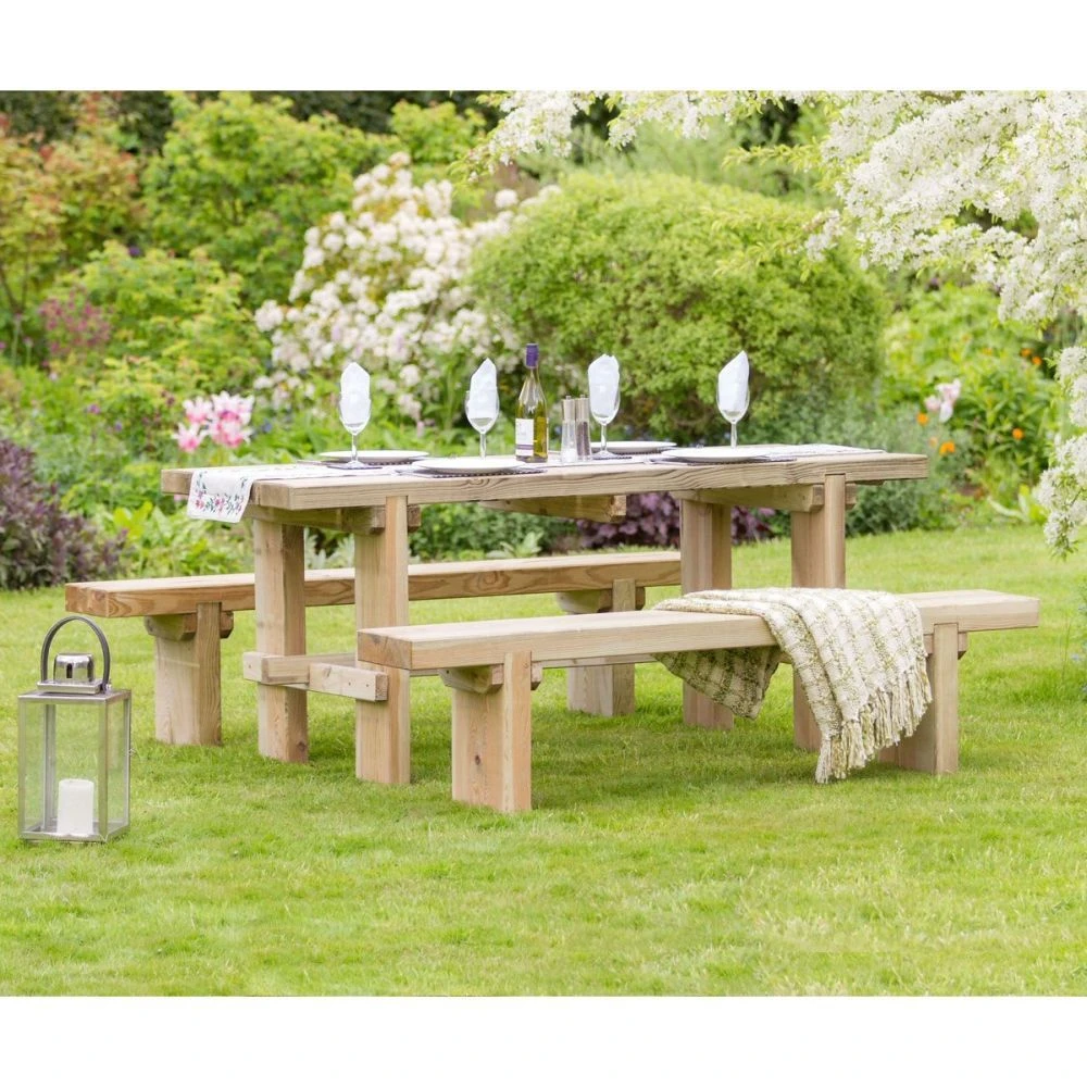 Zest 4 Leisure Rebecca Wooden Table & 2 Bench Set 1 Zest 4 Leisure Rebecca Wooden Table & 2 Bench Set